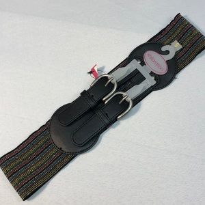 Stretchy Striped Belt Multi Color Metallic Buckle